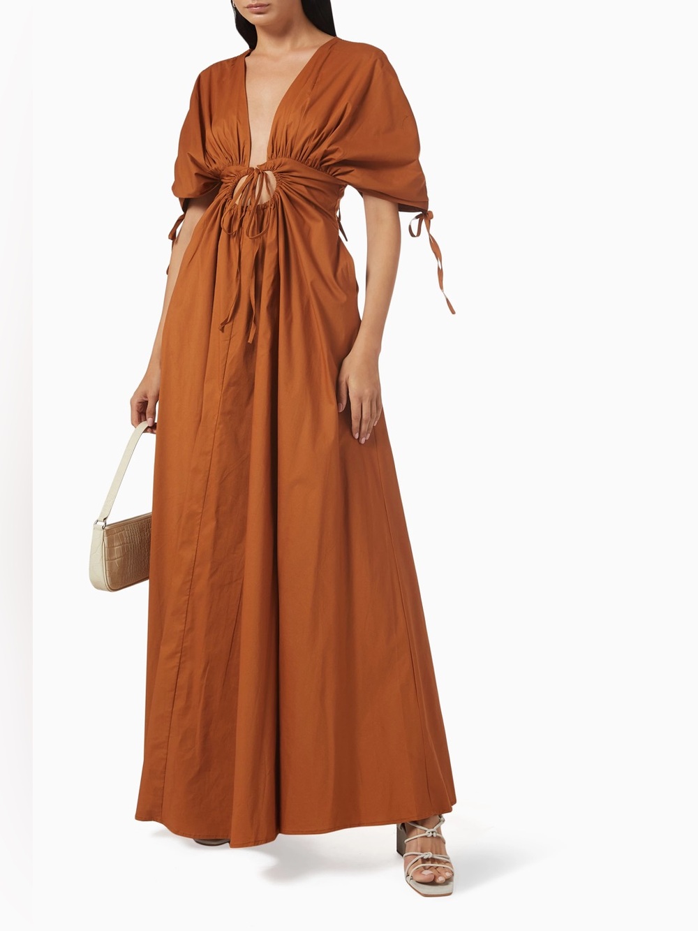 Andrea Iyamah Xena Short Sleeve Burnt Orange Maxi Dress NWT Size Small